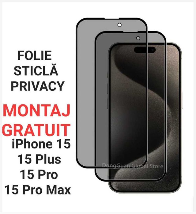 Folie de Sticla Privacy Full iPhone 15 , 15 Pro . 15 Plus . 15 Pro Max