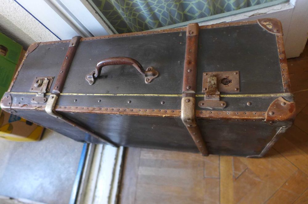 Geamantan Vechi Retro Vintage Cufar Lemn Carton Piele Metal 70/40cm