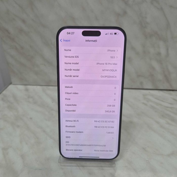 Telefon Apple iPhone 16 Pro Max Negru 256GB  Zeus Amanet 33416