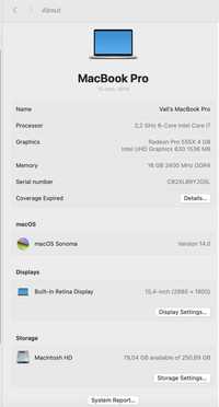 Macbook Pro 2018 15 inch 2.2GHz 6 core i7 16GB RAM DDR4