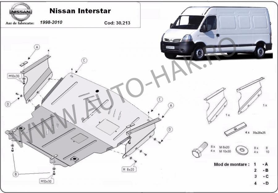Scut motor metalic Nissan Interstar 1998-2010 - otel 2mm
