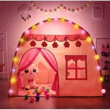 Детска палатка къщичка с LED лампи / Палатка дворец