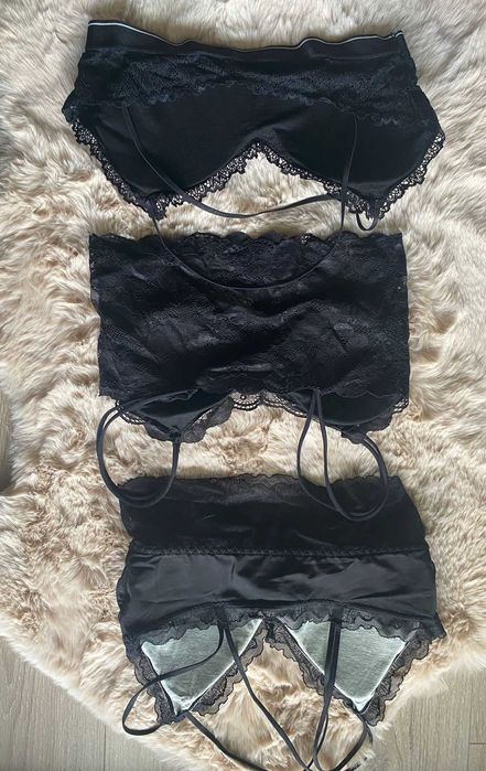 Bustiera negru, cu dantela, bretele subțiri, cu bureți, nou, S/36