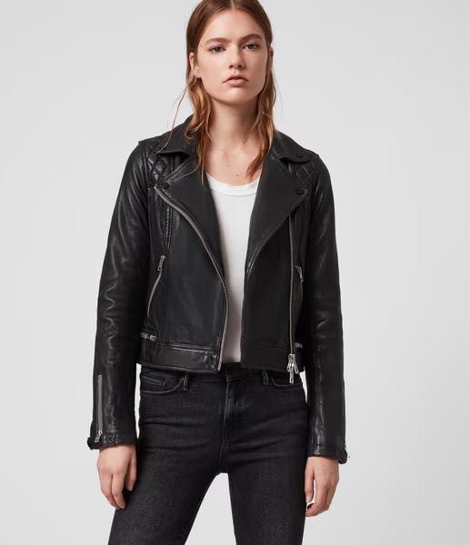 AllSaints Conroy Дамско Кожено яке Aгнешка Кожа Черно Small UK8