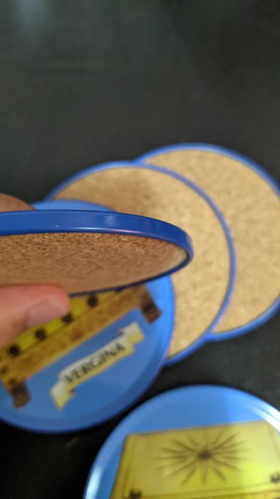 Set suport pahare din plută cu margine metalică, rotunde, set 6 buc