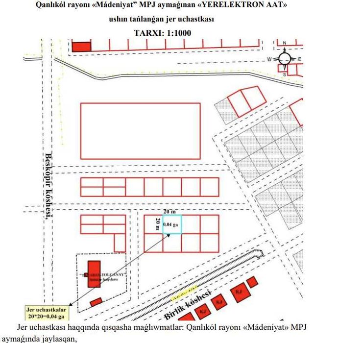 Qanlikol r Madeniyat MPJ 4-sotix jer plan satiladi