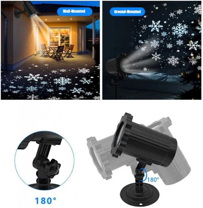 Уникален водоустойчив LED проектор снежинка за прожектиране на сняг.