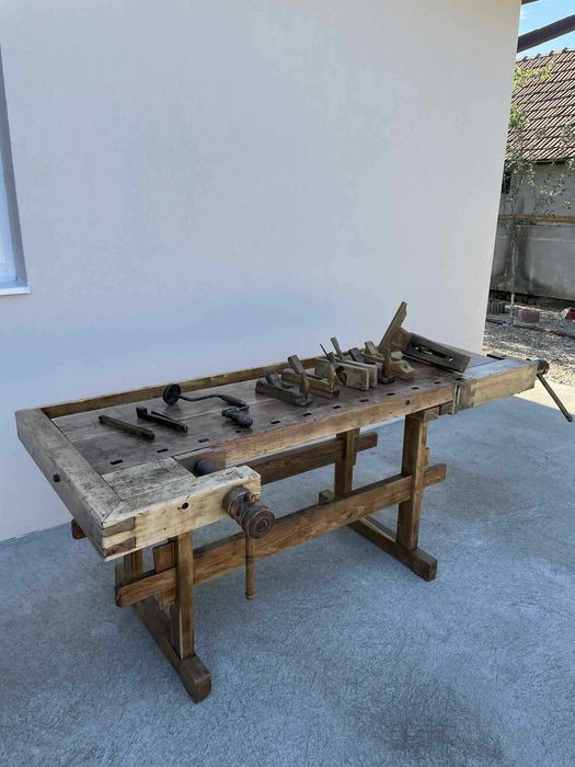 Banc de tamplarie, Masa de lucru rustic din lemn, Decor rustic vechi