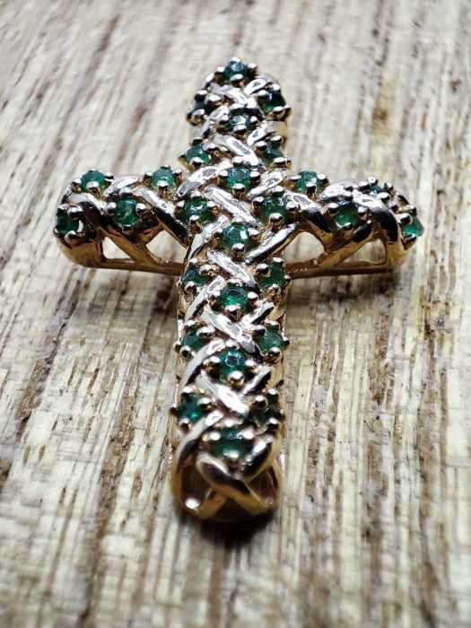 Cruciulita Cruce Aur 14K Cu Smaralde