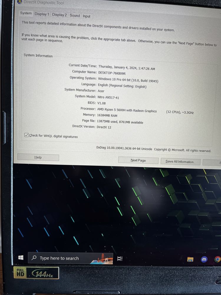 Лаптоп Acer Nitro 5 rtx3070 144hz ryzen 5600H 16ram Спешно!!!