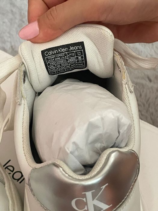 Adidasi Calvin Klein albi piele naturala