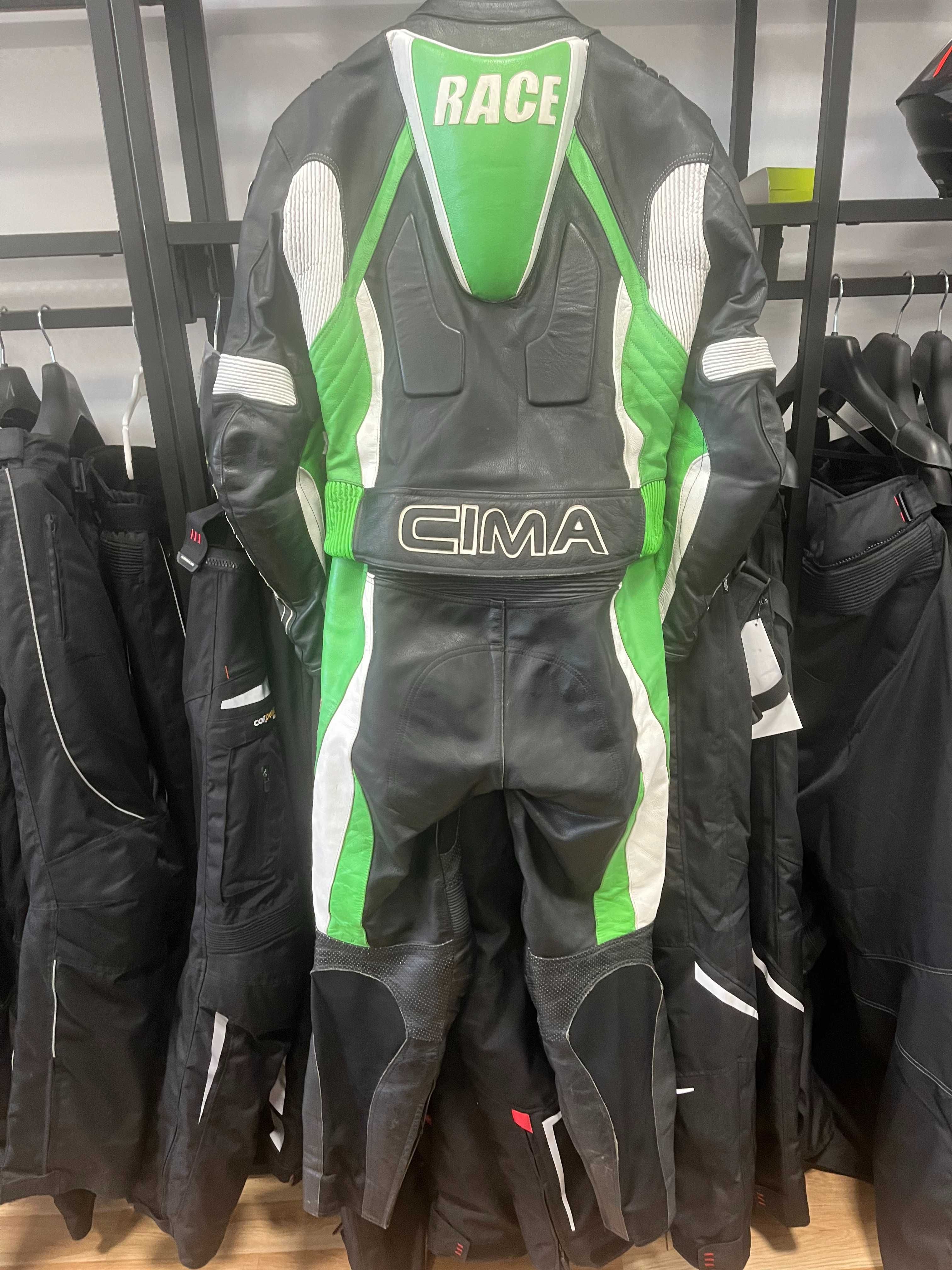 Кожен мото екип CIMA Racing,2 части ,M-50,гърбица,протектори,като нов