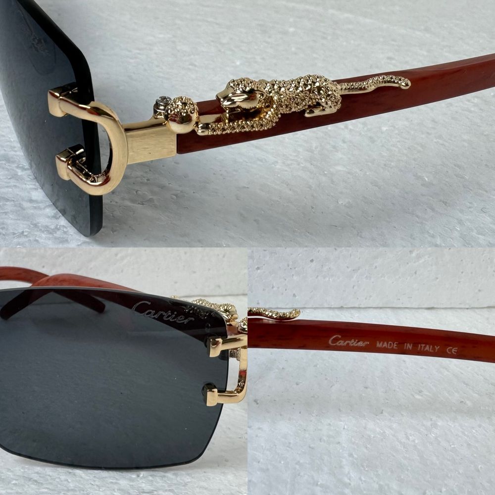 Cartier висок клас слънчеви очила Мъжки Дамски с дървени дръжки