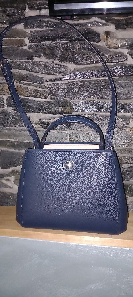 Зара Zara дамска синя чанта кожа без забележки среден размер