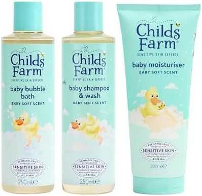 Нов Нежен комплект за баня Childs Farm 3 части за бебе Пяна гел лосион