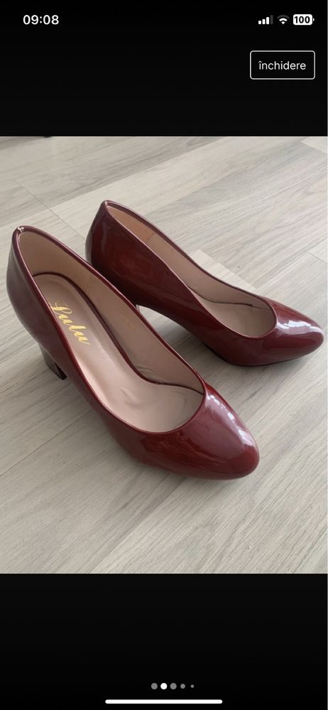 Pantofi lacuiti cu toc gros, m36