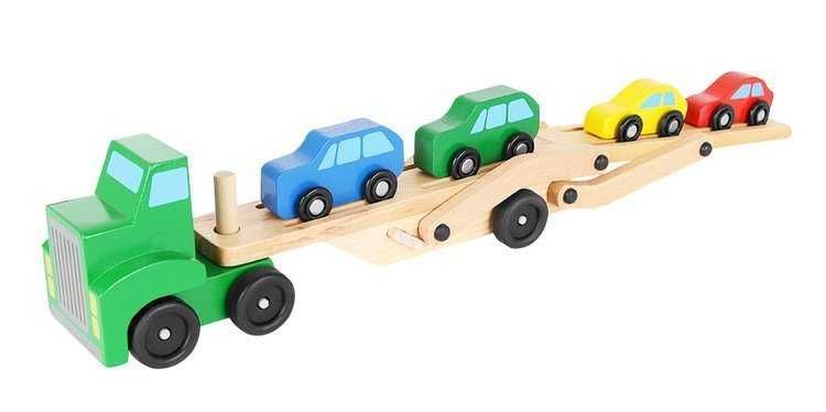 Дървен камион-влекач с комплект коли