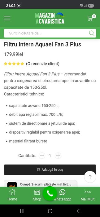 Filtru acvariu intern