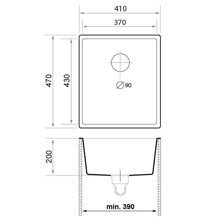 Кухненска Мивка от гранит модел Лондон 45 Slim 410 x 470 mm - бяла