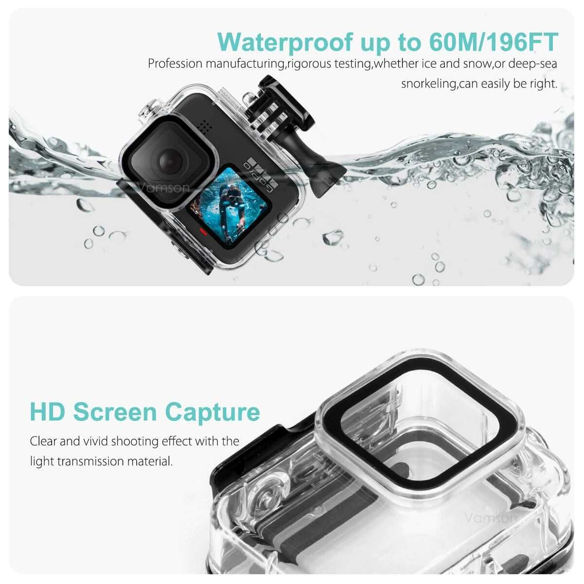 Carcasa subacvatica waterproof GoPro Hero 9 10 11 12 cu filtru rosu