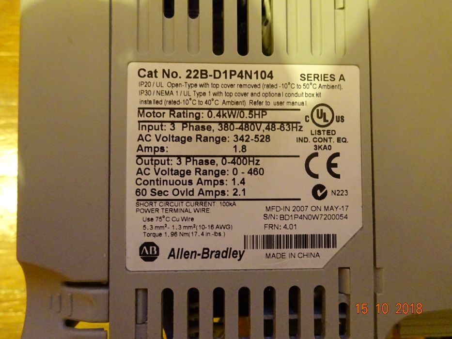 Честотен регулатор(инвертор) Allen-Bradley 0,4кw Power Flex 4о