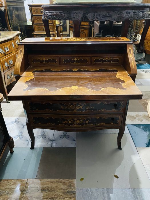 Comoda Secretaire Birou Lemn Masiv Intarsii Vintage Baroc
