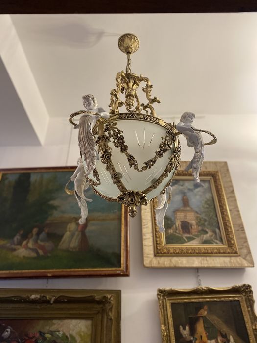 Candelabru bronz masiv/portelan/85h