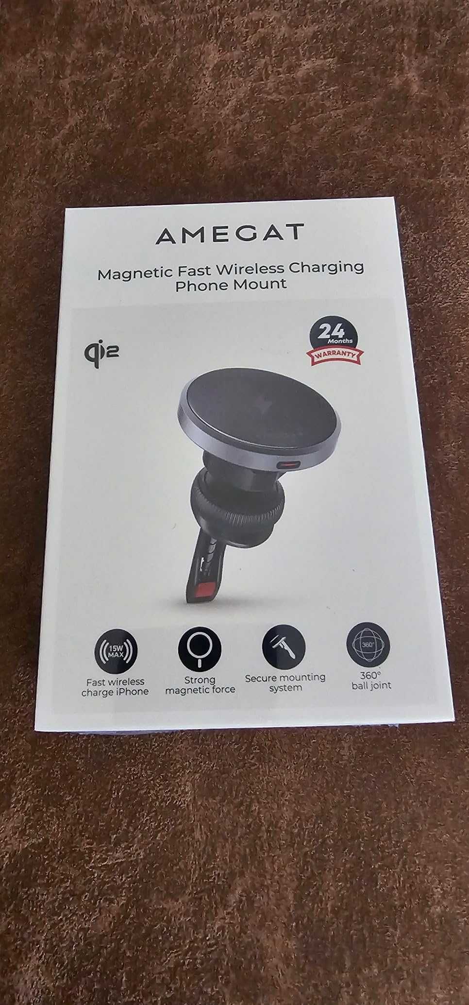 AMEGAT Магнитно безжично зарядно за кола за iPhone 15/14/13/12,15W