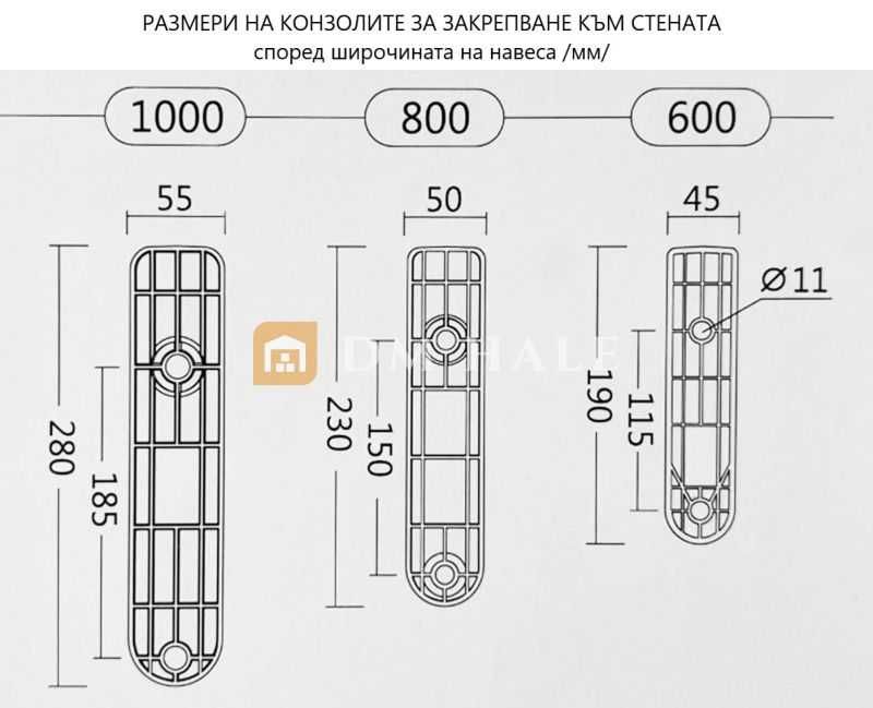 Навес за Врата/Прозорец 80х150 см, Черно-Сиво