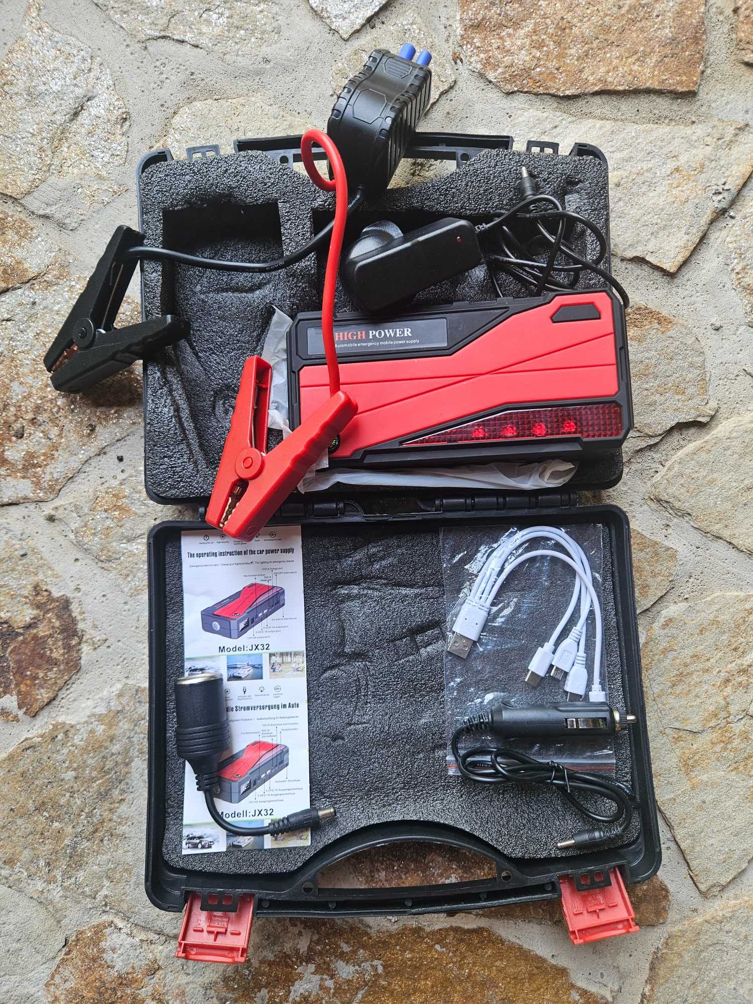 Стартер за кола, 1000A Peak 32000mAh Преносим стартер за кола 12V