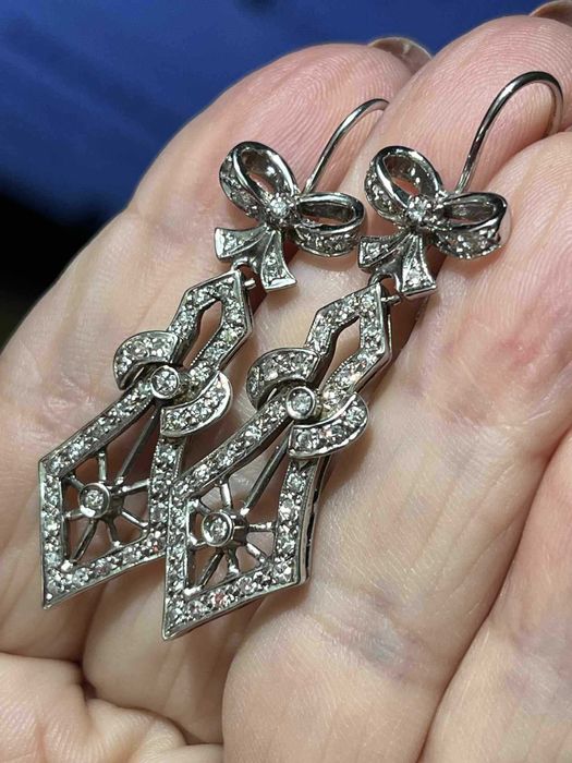 Cercei superbi ArtDeco aur alb 14k 9.60g cu diamante naturale