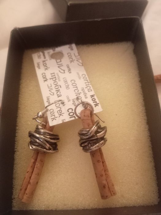 Колие с обеци и гривна от корк, посребрено