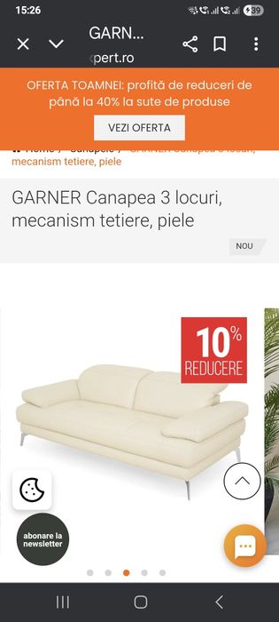 Vând canapea de piele,  3 locuri