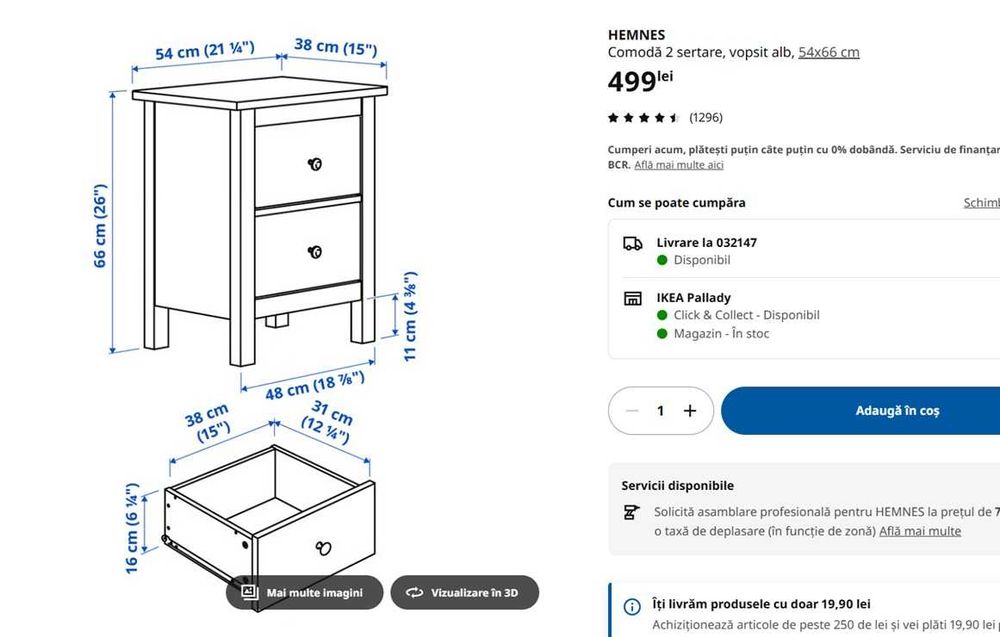 Vand comoda noptiera Ikea Hemnes cu defect