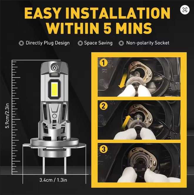 Set becuri Mini H7 LED Auxito 6500K 2x60W 2200LM CanBus