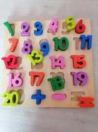 Дървени цифри и азбука  с дъска пъзел