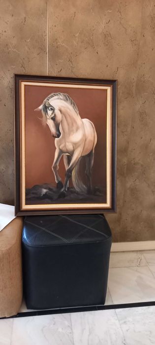 Tablou pursange-arab, ulei pe panza, sasiu 70x50cm, lucrare originala