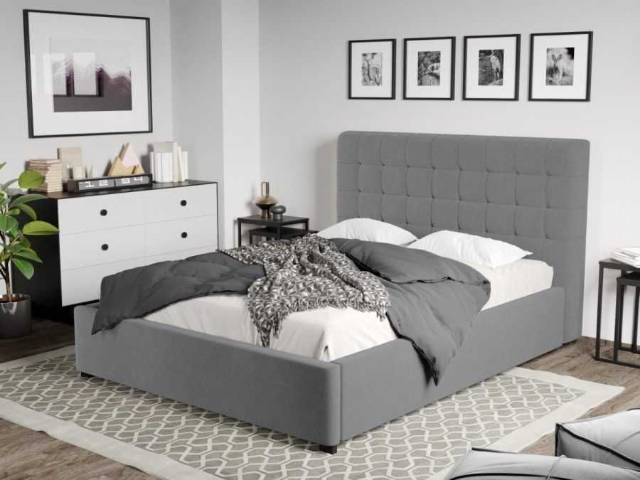 Pat Tapitat Gri Rivo Jasmine 90 cu somiera rabatabila si lada 160×200