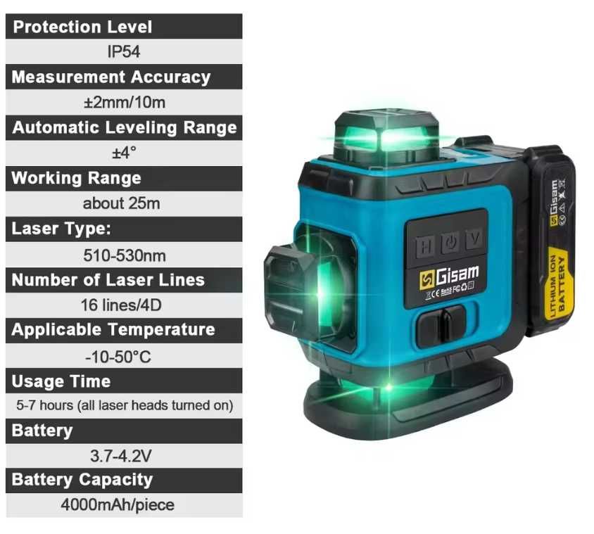 GISAM 360°4D Самонивелиращ се професионален лазерен нивелир със статив
