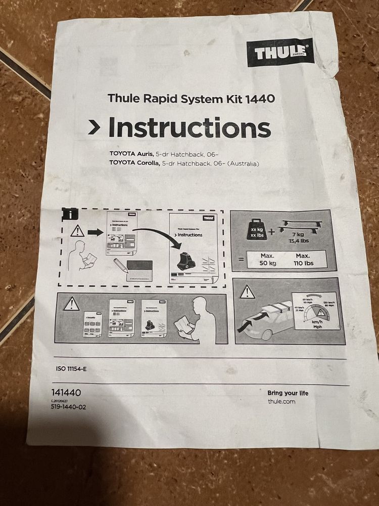 Thule Rapid System 754 si kit 1440 pt Toyota Auris sau Corolla 2006->