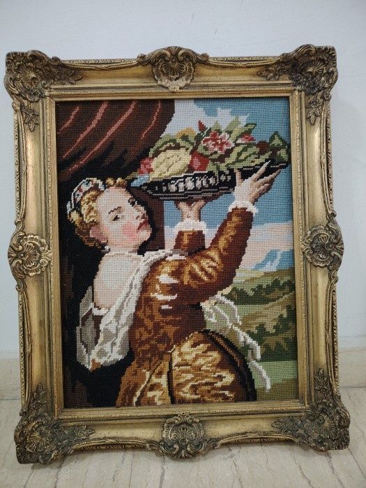 Un superb goblen antic încadrat într-o ramă din lemn masiv Blondel ,pi