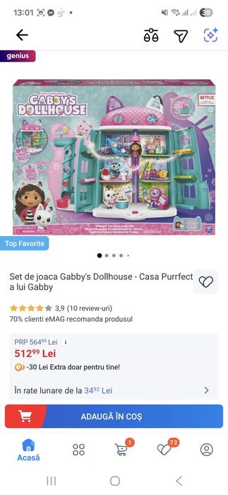 Casa de păpuși Gabby s Dolhouse cu etaj superior de petrecere