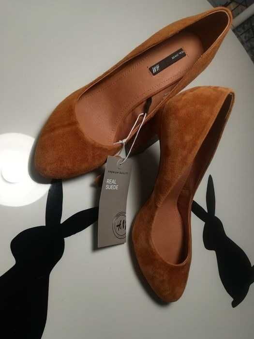 Pantofi piele întoarsa - H&M Premium Quality, 38, noi, cu eticheta.