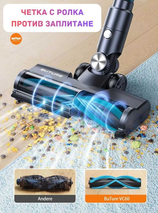 НОВА Мощна безжична вертикална прахосмукачка 450W 3 режима, 55 мин раб