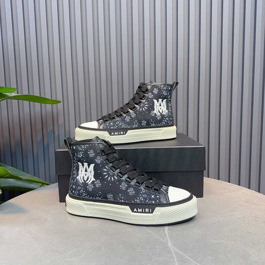 Adidasi Amiri High-Top Court Sneakers - Black/White Premium din Piele