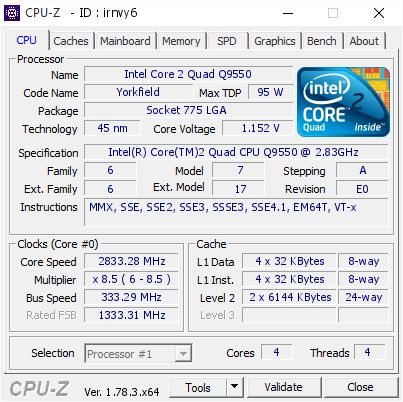 Процесор ЦПУ CPU Intel core 2 quad q9550 775 четириядрен 12MB Cach