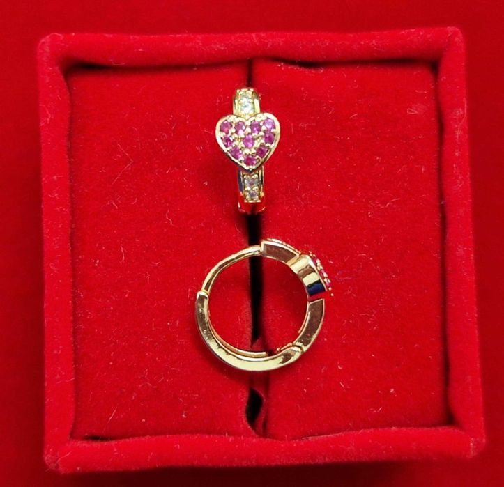 GP90,cercei placati aur 14k,noi/marcati, incuietoare sigura, inima