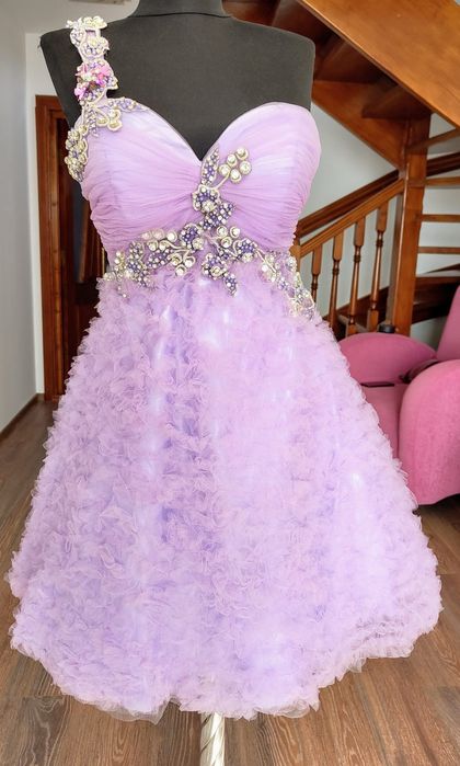 Rochie lila cu aplicatii, brand Cristalini marimea Xs