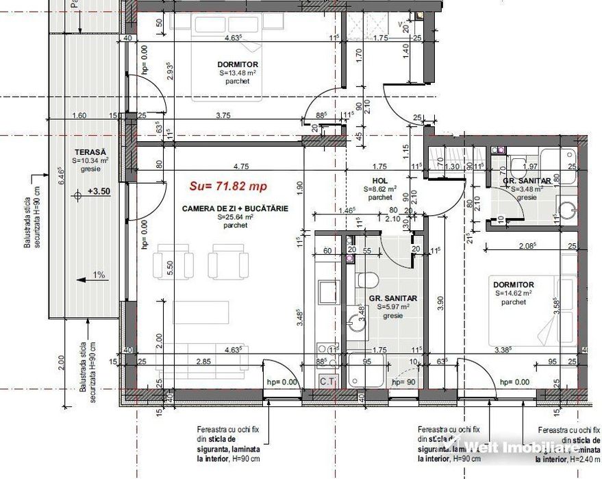 Apartament 3cam 72mp terasa 10mp, imobil nou Apahida