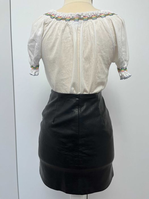 ie/bluza alba cu snur la gat broderie flori colorate, XS